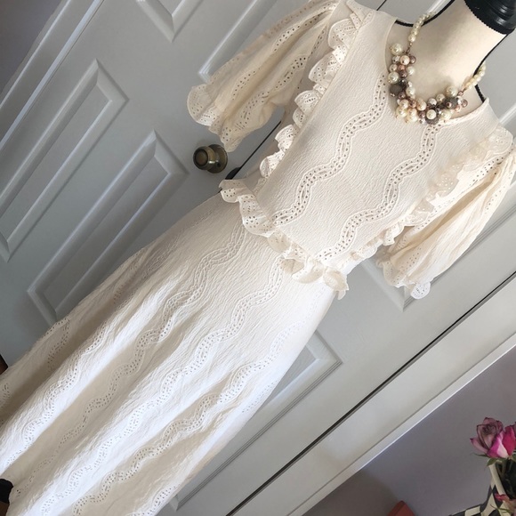Zara Dresses & Skirts - Zara Ruffled Eyelet long Dress in Cream